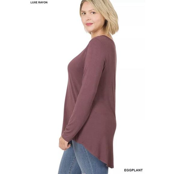 Zenana V-Neck Long Sleeve Shirt Round Hem Relaxed Fit‎ Top Plus Size 3X - Picture 2 of 4